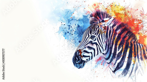 A zebra with a splash of color on its face