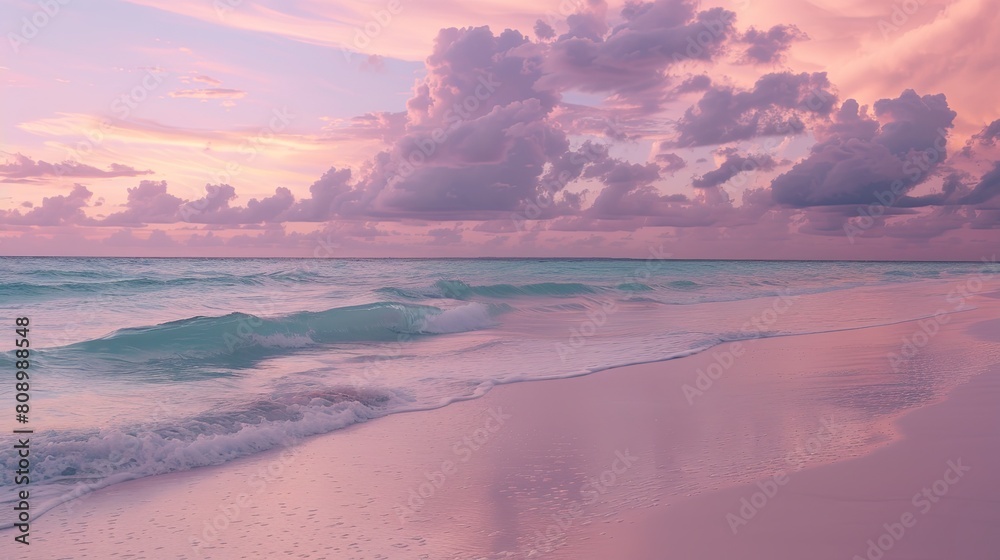 Serene Sunset at a Tropical Beach, Reflecting Calm Waters Serene Sunset at a Tropical Beach, Reflecting Calm Waters