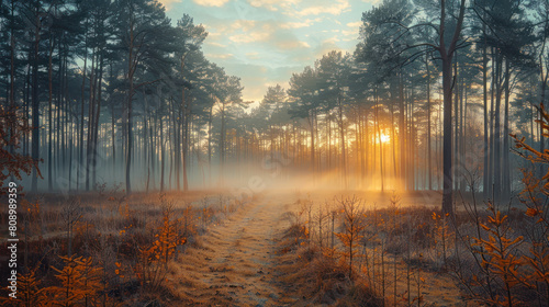 Jungle Serenity: Calming Morning Light Piercing Through the Mist