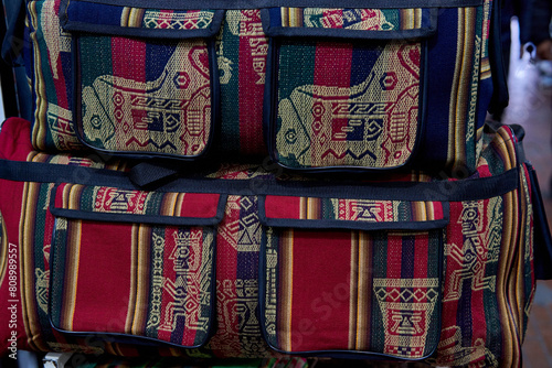 close-up shot of Andean puyo handmade bag in Salta, Argentina photo