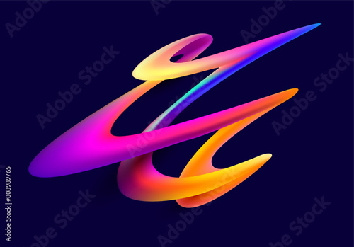 3D colorful twisted ribbon. Liquid geometric shapes. Abstract vector design element.