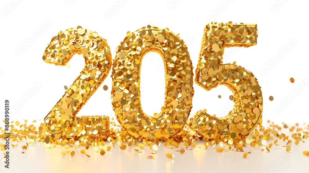 Stunning 3D Golden Number 2025 in Majestic Glittering Backdrop Stunning 3D Golden Number 2025 in Majestic Glittering Backdrop