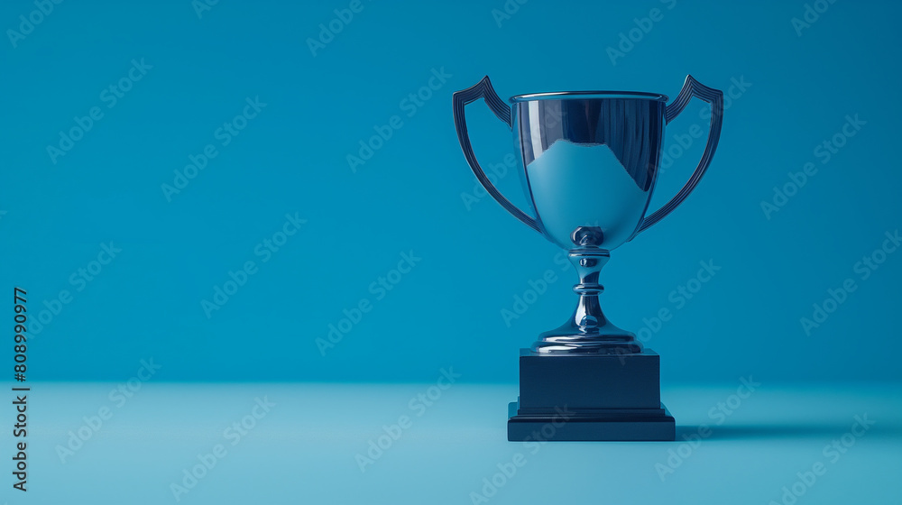 A silver cup with a blue background A silver cup with a blue background