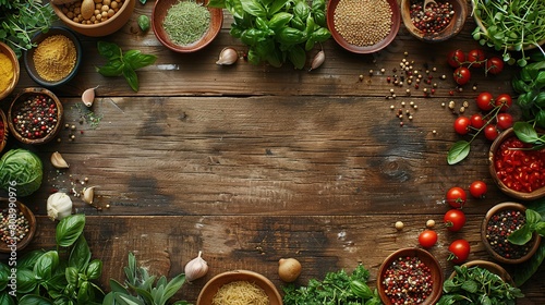 fresh organic ingredients arranged on a rustic wooden table
