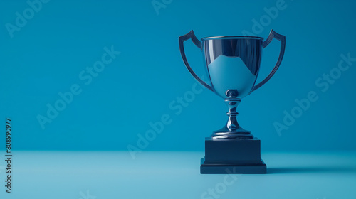 A silver cup with a blue background