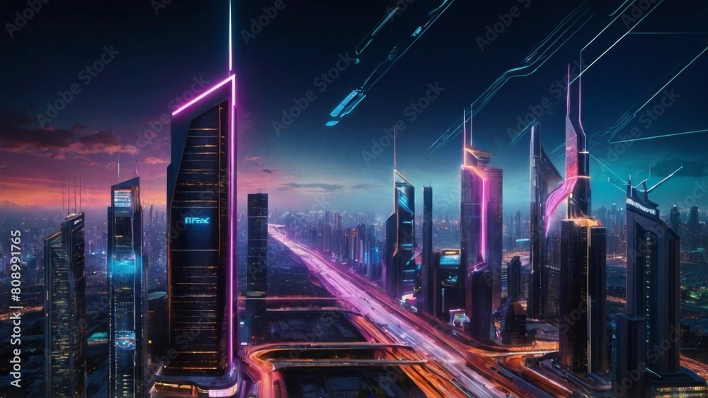 Urban Skyline:
Explore a futuristic cityscape with towering skyscrapers and sleek architecture. Neon lights illuminate the bustling streets below, and flying vehicles zip through the sky. The city is Urban Skyline:
Explore a futuristic cityscape with towering skyscrapers and sleek architecture. Neon lights illuminate the bustling streets below, and flying vehicles zip through the sky. The city is