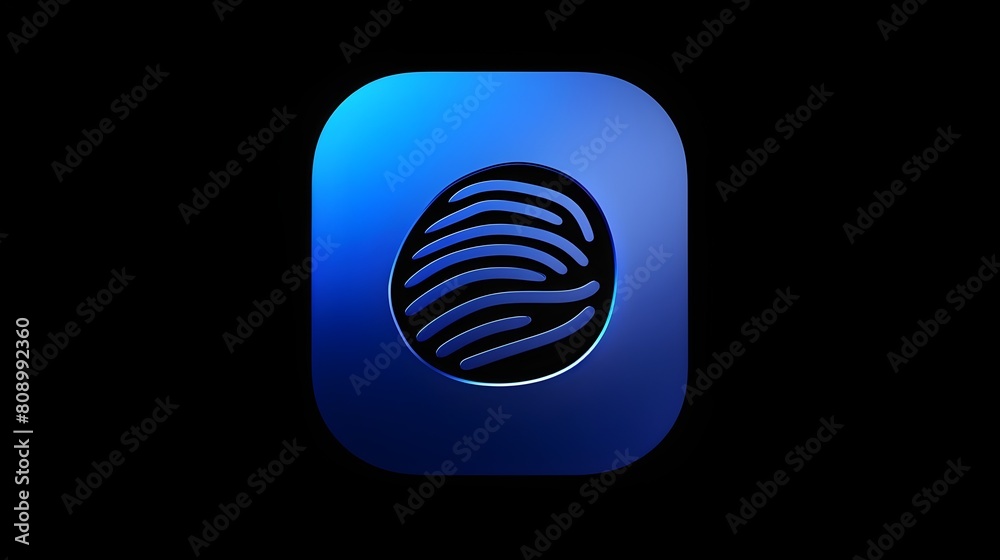 Ultramarine Blue to Black Gradient Metallic 3D Fingerprint Icon with Rounded Corners on Solid Black Ultramarine Blue to Black Gradient Metallic 3D Fingerprint Icon with Rounded Corners on Solid Black