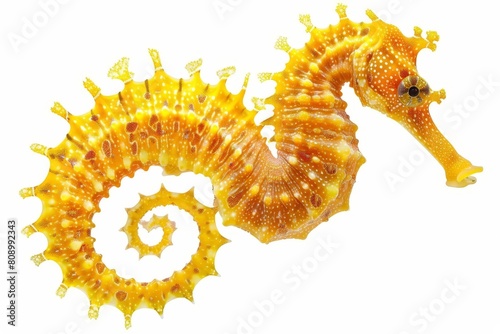 vivid yellow tigertail seahorse isolated on white detailed marine life illustration photo
