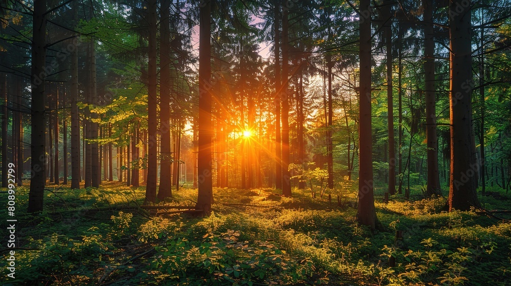 Fototapeta premium serene forest landscape at sunset