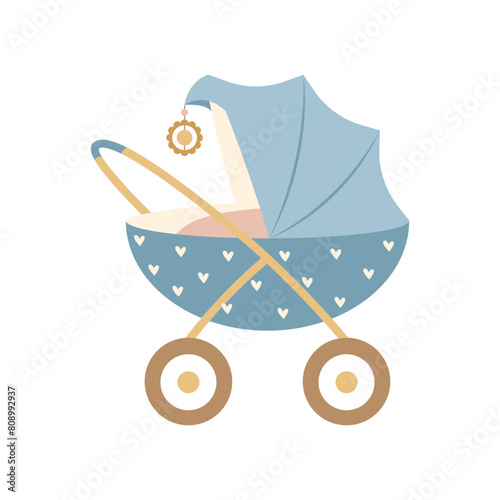 Baby stroller for a newborn baby. Vector illustration on white background for design of postcards, posters, stickers, stickers.