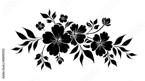 Elegant Floral Silhouette Logo with Black Flowers on a White Background