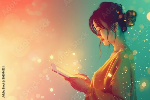 young woman using digital tablet modern technology and communication concept illustration © Lucija