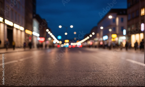 The street of the old town. Shops, signs, people going about their business, city life. An empty road. A pleasant evening