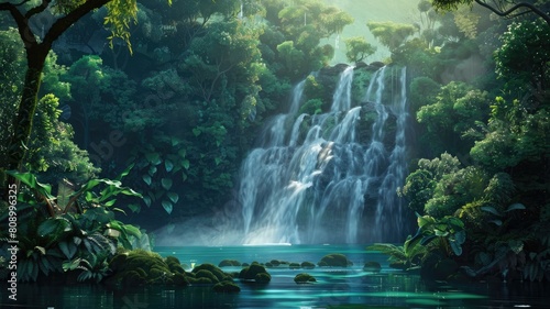Wallpaper Mural A lush forest with a waterfall Torontodigital.ca
