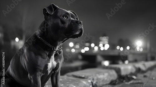 Attentive Stafford Silhouetted in the Nighttime City Lights photo