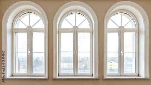 Interior design  white  neo classical style with arched windows texture background.