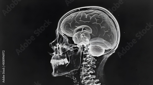 Detailed X-Ray Cranial Cavity Silhouette Showcasing Brain Structures and Advanced Imaging Techniques photo