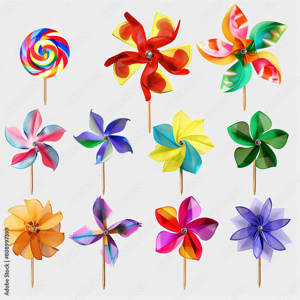 a close up of a bunch of different colored pinwheels on a stick