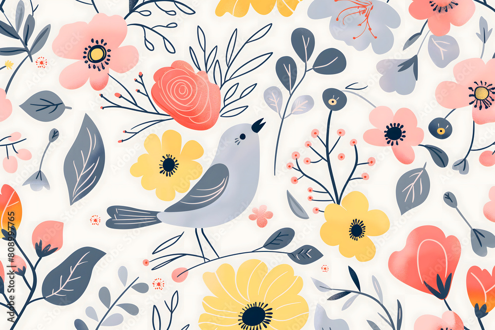 cute birds and flowers. Vector illustration. cute birds and flowers. Vector illustration.