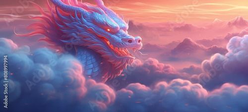 there is a dragon that is flying through the clouds