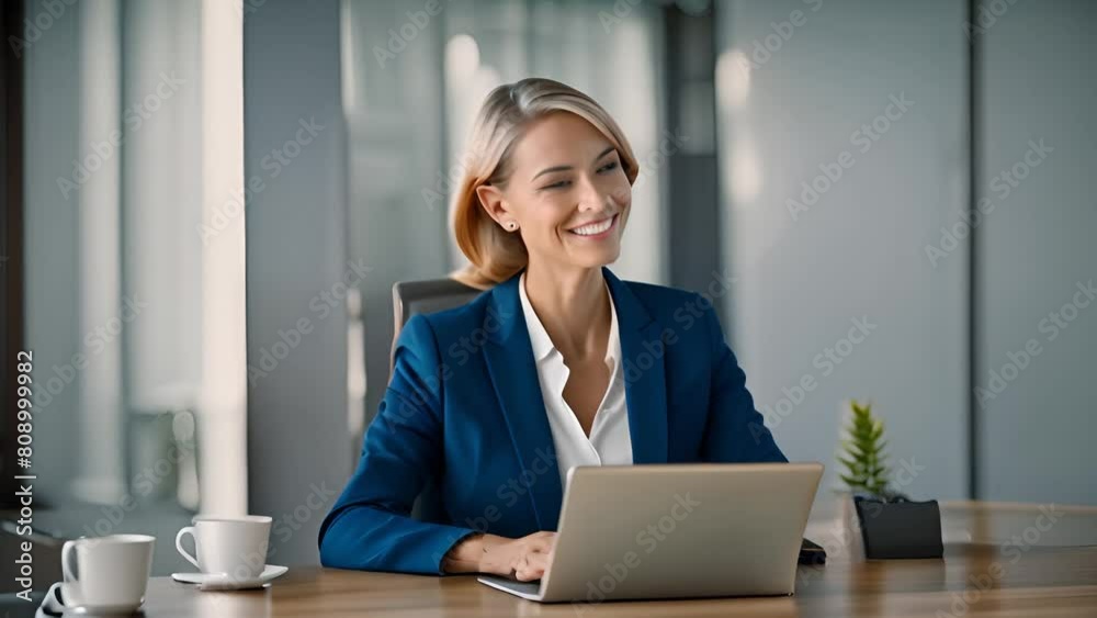 Woman Working at Desk With Laptop Generative AI Woman Working at Desk With Laptop Generative AI