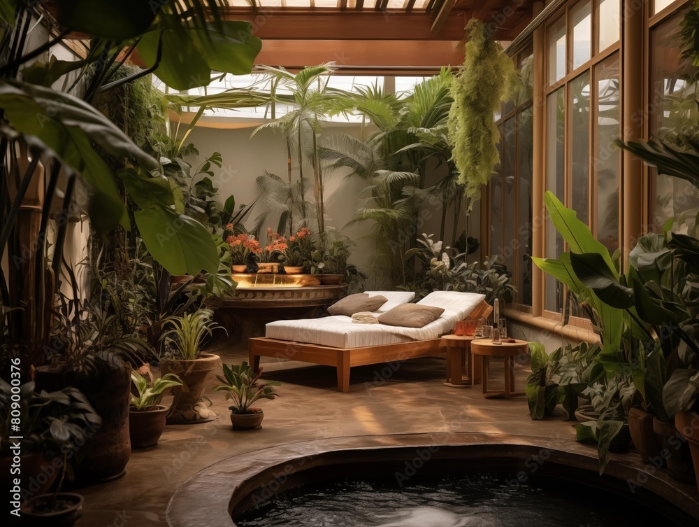 Fototapeta premium A Serene Spa Retreat in a Lush Indoor Garden Setting