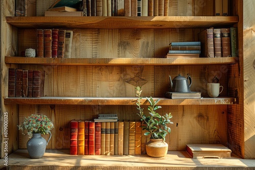 joyful image of a books on a bookshelf, angle