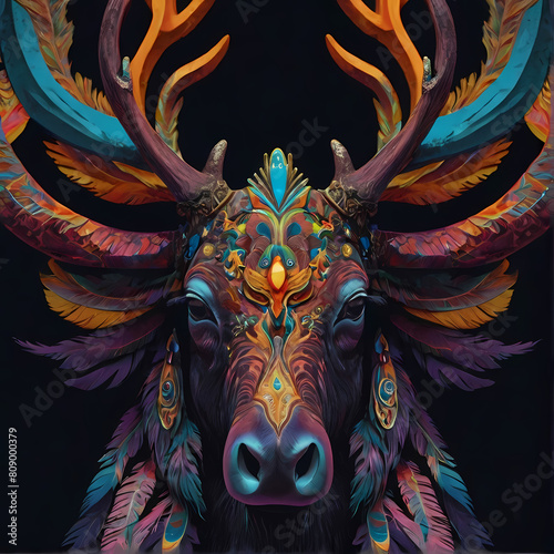 ox  deer  buffalo  bull  dragon  mask  art  vector  colorful  decoration  face  painting  china  design  traditional  horse  color  black  fire  culture  religion  asia  bird  carousel  illustration  