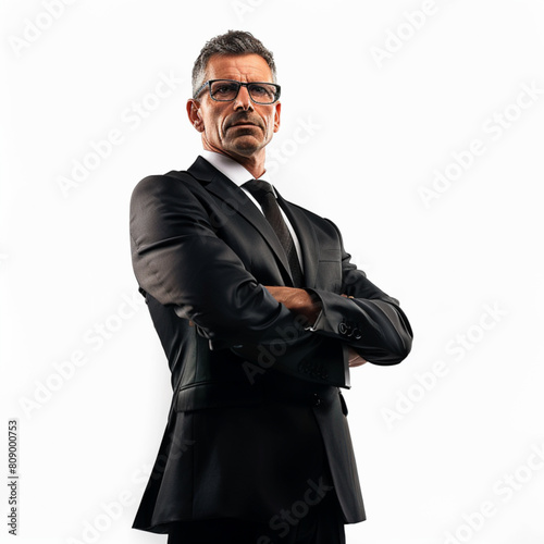 Senior businessman standing in fashionable modern smart casual attire. Stylish confident aged man wearing formal business suit. Male character vector realistic isolated on white