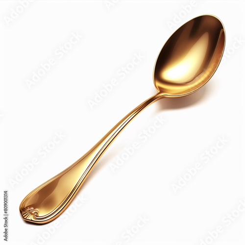 Realistic gold spoon. 3D silver teaspoon isolated on white background. Table utensils. Vector illustration