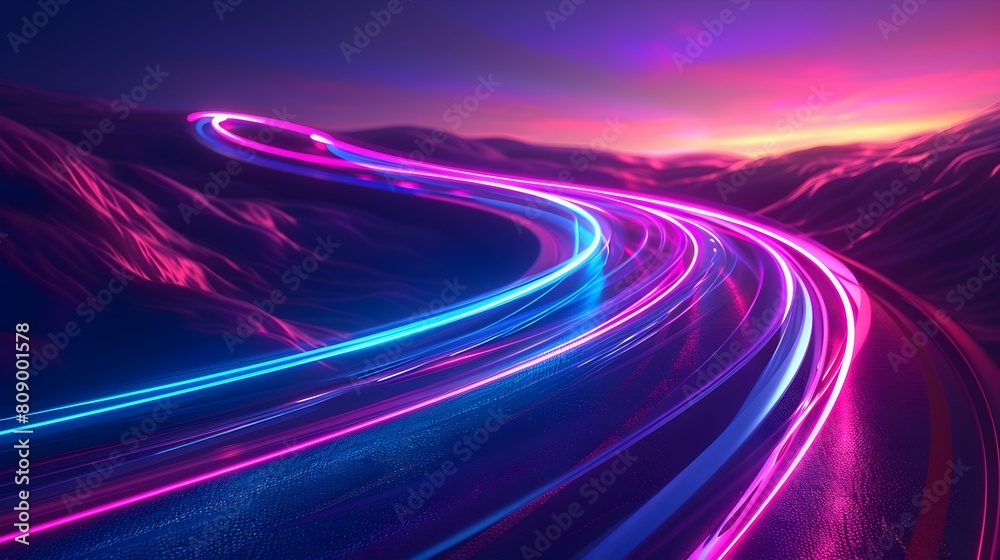 Mesmerizing Neon-Lit Futuristic Landscape with Swirling Luminous Curves and Dynamic Motion Mesmerizing Neon-Lit Futuristic Landscape with Swirling Luminous Curves and Dynamic Motion