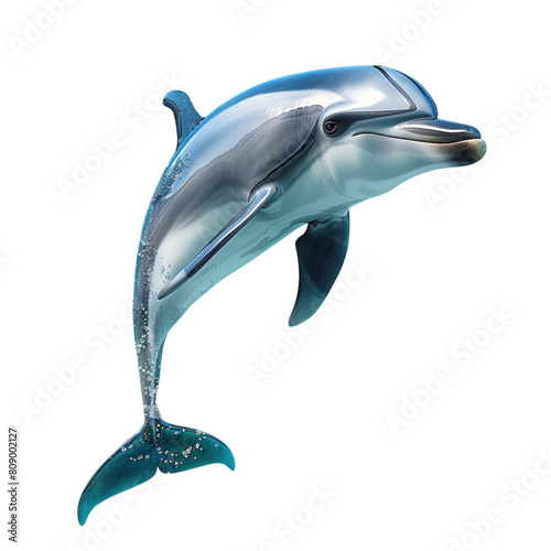 Dolphin isolated on white background. Realistic dolphin jump. Vector. Beautiful natural animal. 