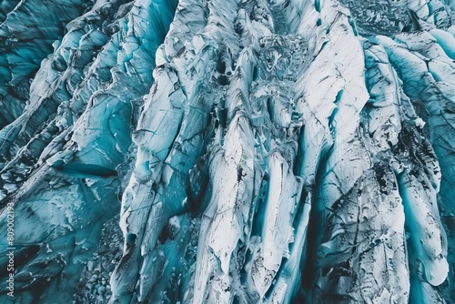 textured surface of massive vatnajökull glacier in iceland on winter day aerial drone photography