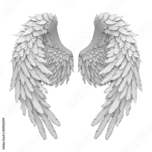 Pair of beautiful white angel wings isolated on transparent background, realistic vector illustration. Spirituality and freedom concept