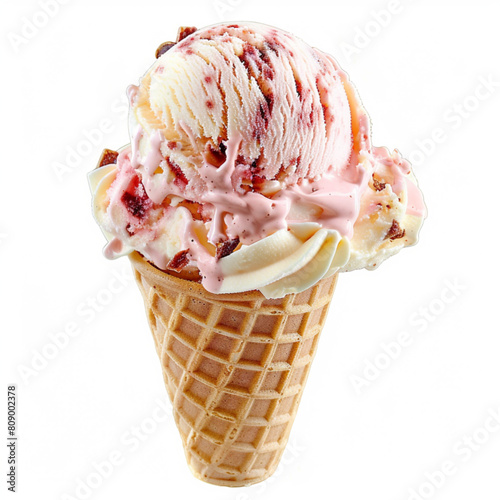 Realistic ice cream waffle cone. Soft serve ice cream, 3d vector American ice cream in wafer cone. Fast food restaurant frozen dessert