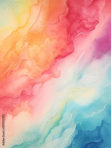 Closeup of a watercolor rainbow painted on textured paper.