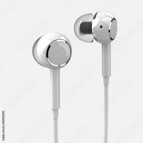 Music earphones. Realistic black stereo audio headphone, electronic personal small portable sound earbud, musical accessory advertisement, 3d single vector isolated on white background illustration