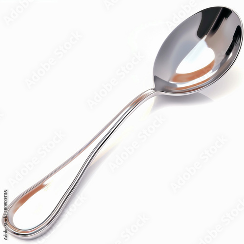 Realistic metal spoon. 3D silver teaspoon isolated on white background. Table utensils. Vector illustration