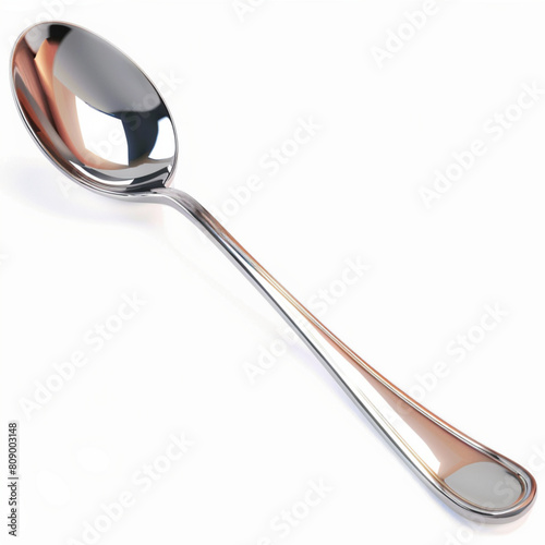 Realistic metal spoon. 3D silver teaspoon isolated on white background. Table utensils. Vector illustration