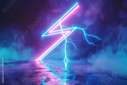 vibrant blue neon lightning bolt striking with bright intensity 3d illustration