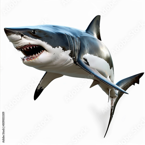 Realistic shark in the ocean on white background. Wall stickers