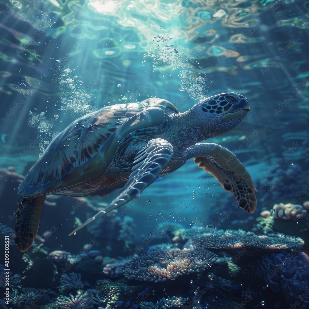 Turtle Exploring Underwater.World
