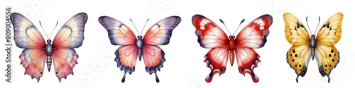 Set of beautiful watercolour tropical butterflies isolated on transparent background. Generative AI