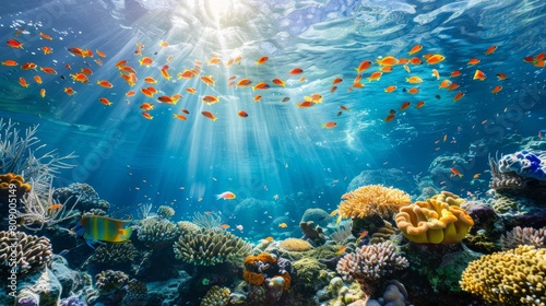 Sunlight Dappled Coral Reef Teeming with Marine Life © Ilia Nesolenyi