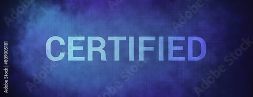 Certified isolated on fabric blue banner background abstract