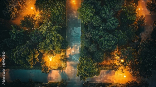 Aerial View of Illuminated Urban Park at Night photo