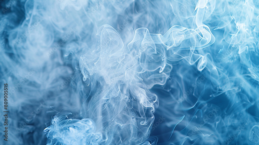 A close-up of smoke in crystal blue and white, creating a frosty, icy effect that mimics winter's chill. A close-up of smoke in crystal blue and white, creating a frosty, icy effect that mimics winter's chill.
