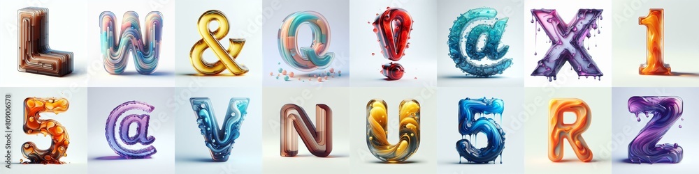 Fototapeta premium glass 3D Lettering Typeface. AI generated illustration