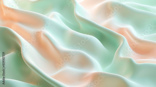 A gentle confluence of mint green and peach waves, flowing together in a soothing pattern that mimics a refreshing early morning breeze. photo