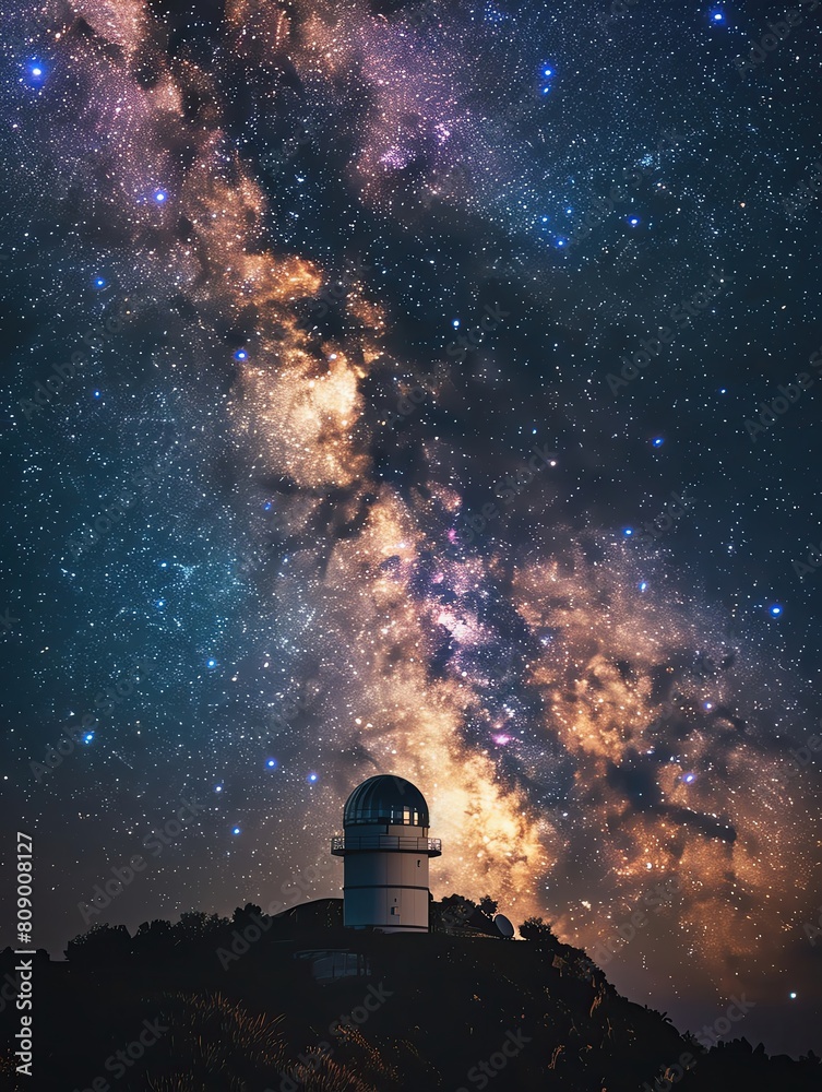 Highaltitude observatory under starlit sky where astronomers discover delightful new galaxies Highaltitude observatory under starlit sky where astronomers discover delightful new galaxies